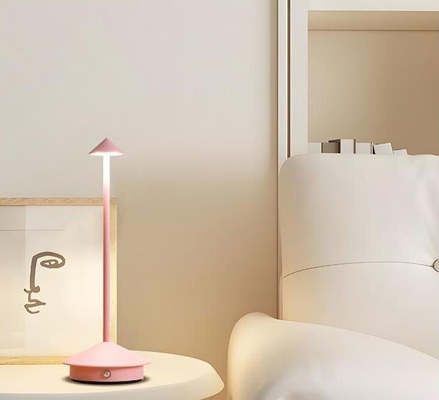 Aluminiowa lampa stołowa LED, trójkolorowy ściemniacz, przełącznik dotykowy, ładowalna, idealna do sypialni i kawiarni, różowa.