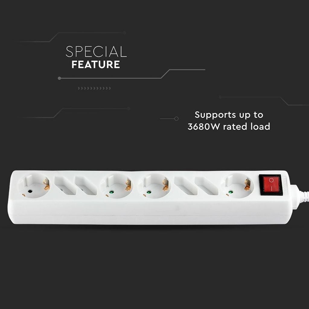 Tomada múltipla com cabo de 1,5 m 8 tomadas 4 10A 2P + interrutor Schuko 4 10A inclinado e luminoso Tomada Schuko cor branca - 5