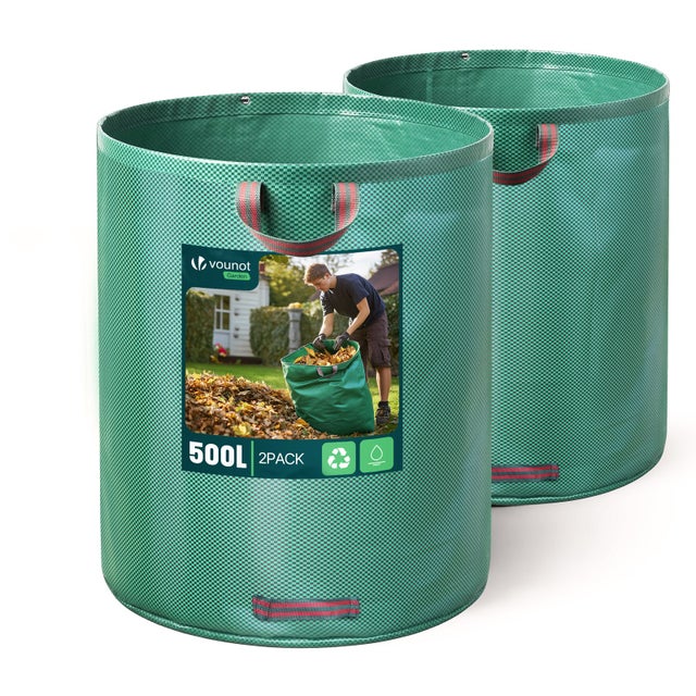 Lot de 2 Sac à déchets de jardin 500L - 60kg max - 3 poignées renforcées - réutilisables et résistants - VOUNOT®