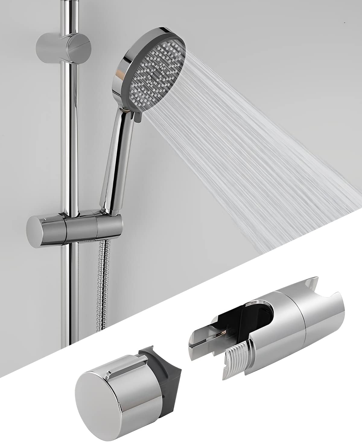 Support de pommeau de douche, adapté à la barre coulissante réglable de 18 à 25 mm, aucun perçage requis, rotation à 360° - 4