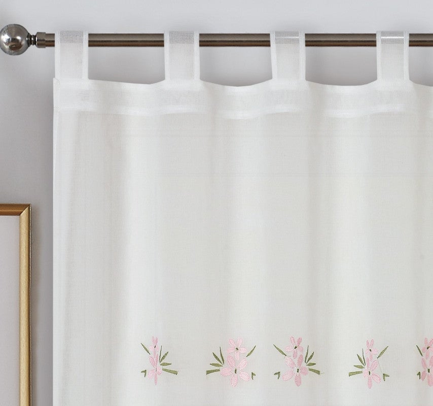 Cortinas De Cocina Caladas,Flores Bordadas Blancas Cortina Bistró,Bolsillo Para Barra,Panel De Cenefa De Cortina Corta De Algodón,Estilo Rural Para Cafetería,Baño,Ventana Pequeña,Armario ( Size : W125