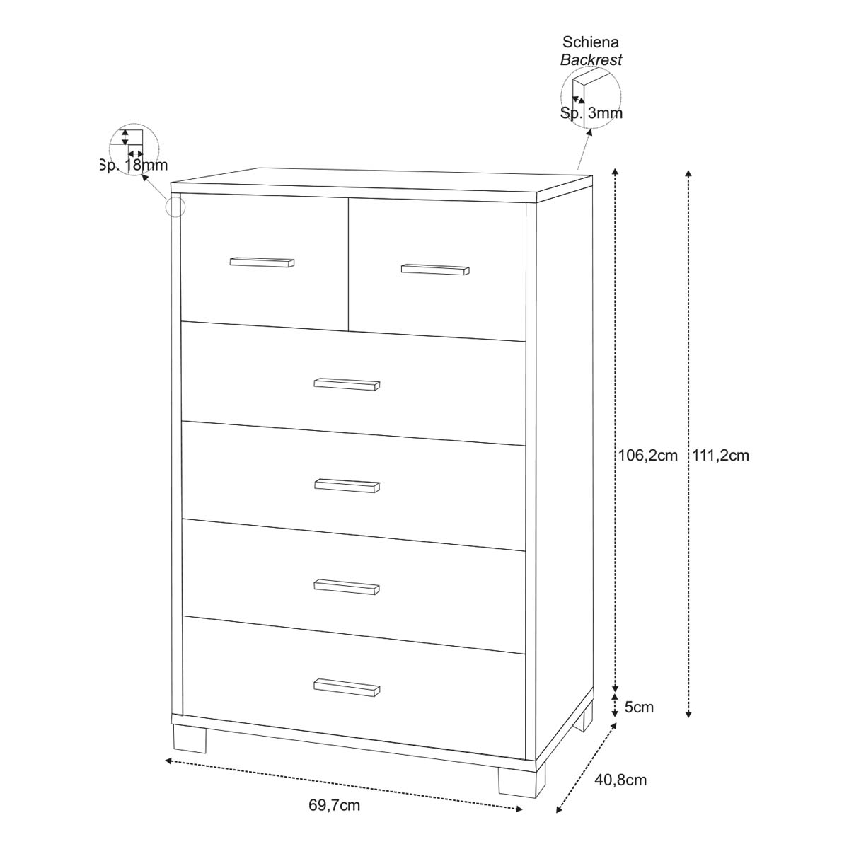 Sarmog Armoire 4 + 2 tiroirs Blanc Flammé Collection Quadrante - 4