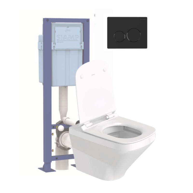 Pack inodoro suspendido sin reborde duravit durastyle + asiento + soporte siamp + placa negra