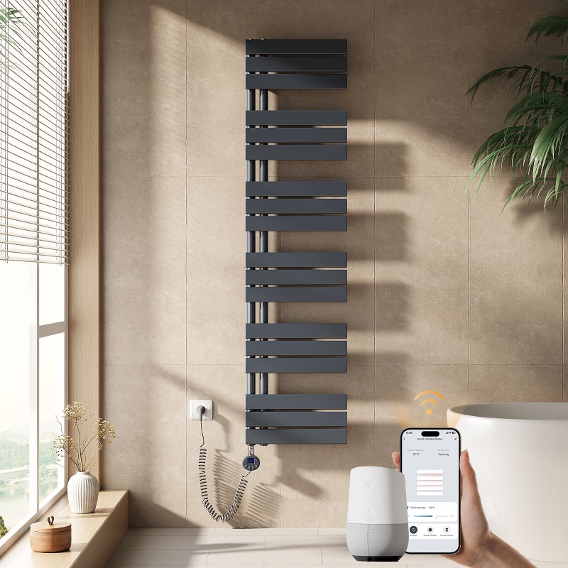 EMKE Grzejnik elektryczny łazienkowy 160x40cm - Inteligentne Sterowanie z Programatorem Tygodniowym w Aplikacji - 800W - Matowy Antracyt