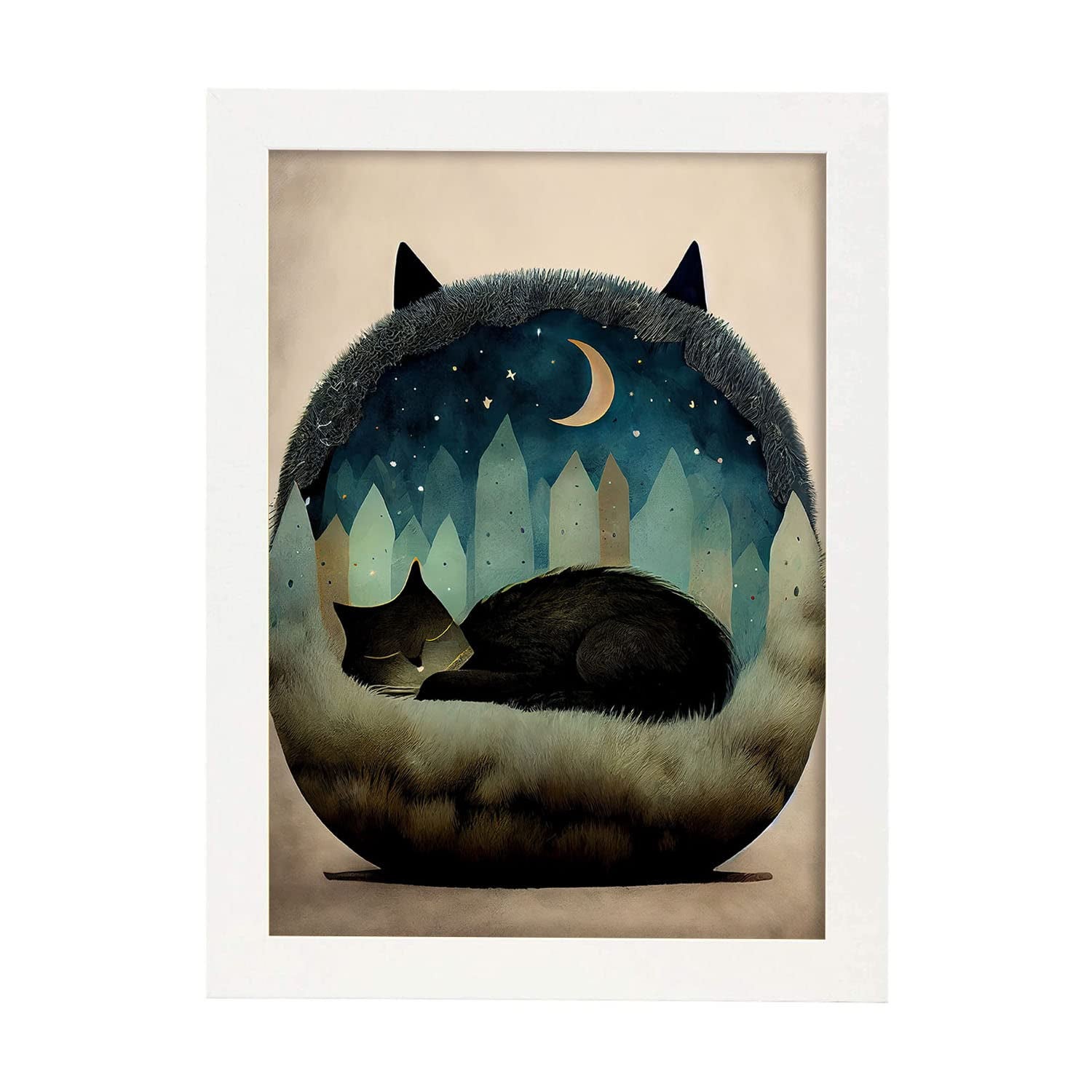 Nacnic poster de cama para gatos en estilo precisionismo ilustraciones infantiles a todo color de animalitos durmiendo a3 marcos blanco