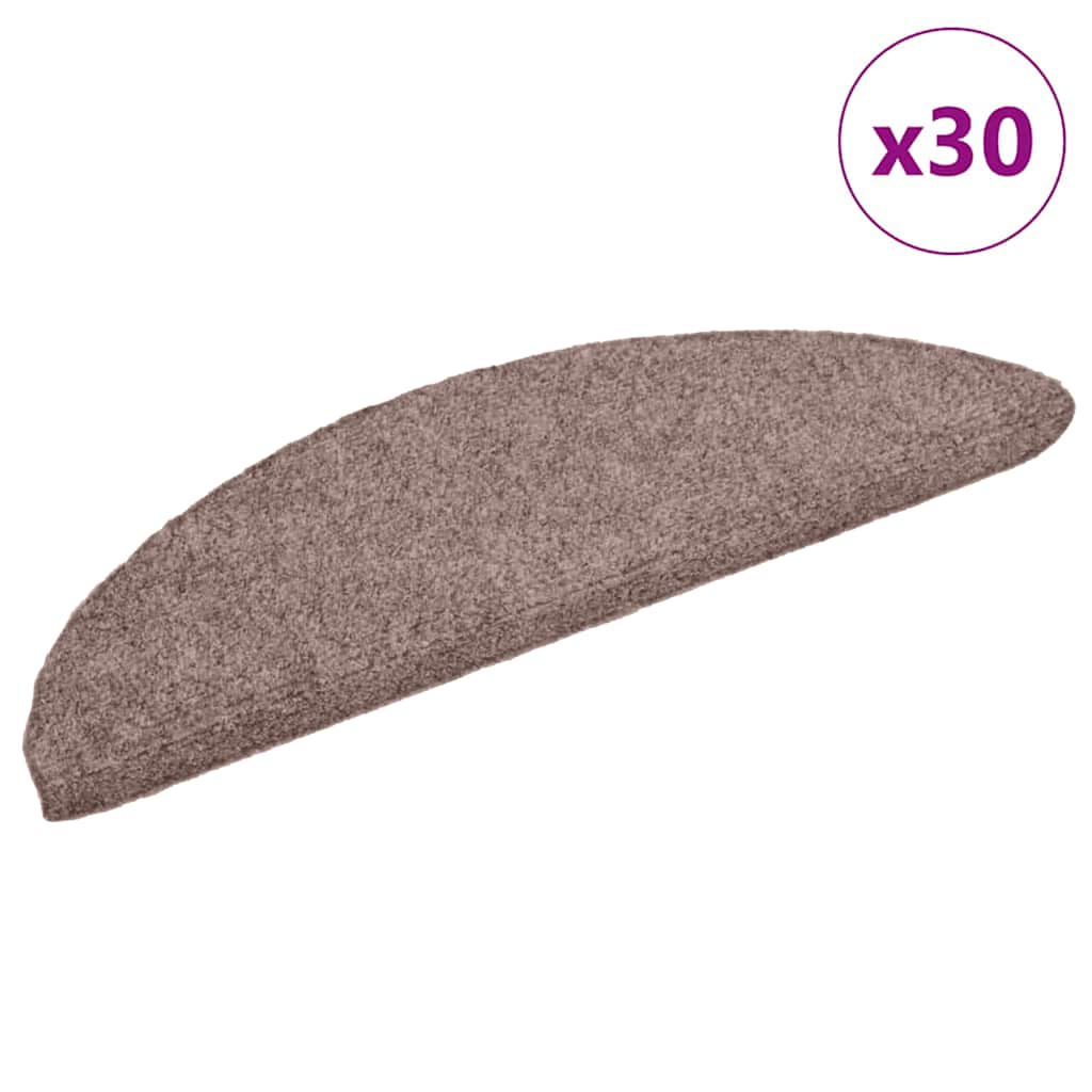 vidaXL Tapis d'escalier auto-adhésifs 30 pièces 56 x 17 x 3 cm Marron clair Demi-rond - 2