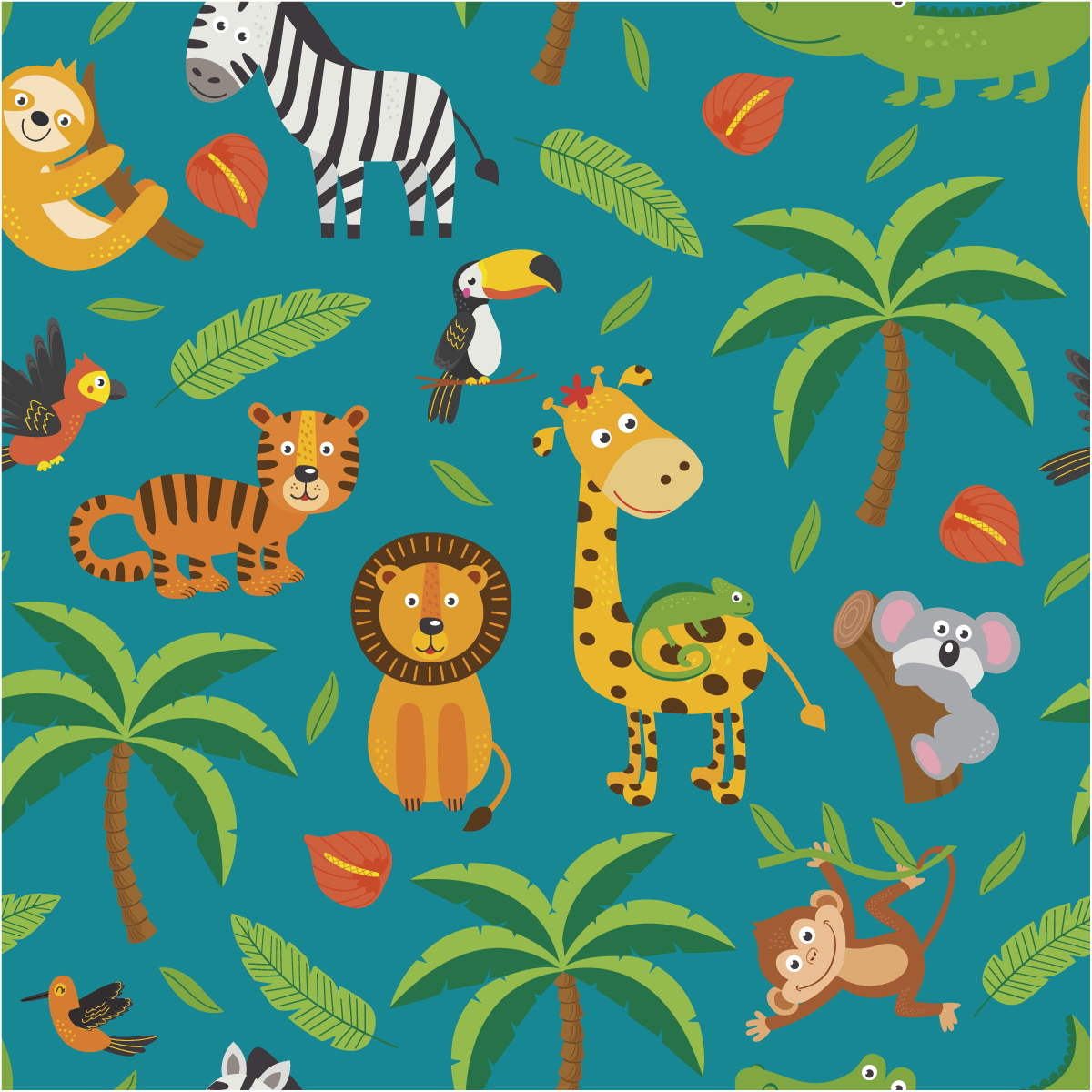 Adesivo arazzo stanza dei bambini animali tropicali - Sticker adesivo - adesivi murali - 30x30cm - 2