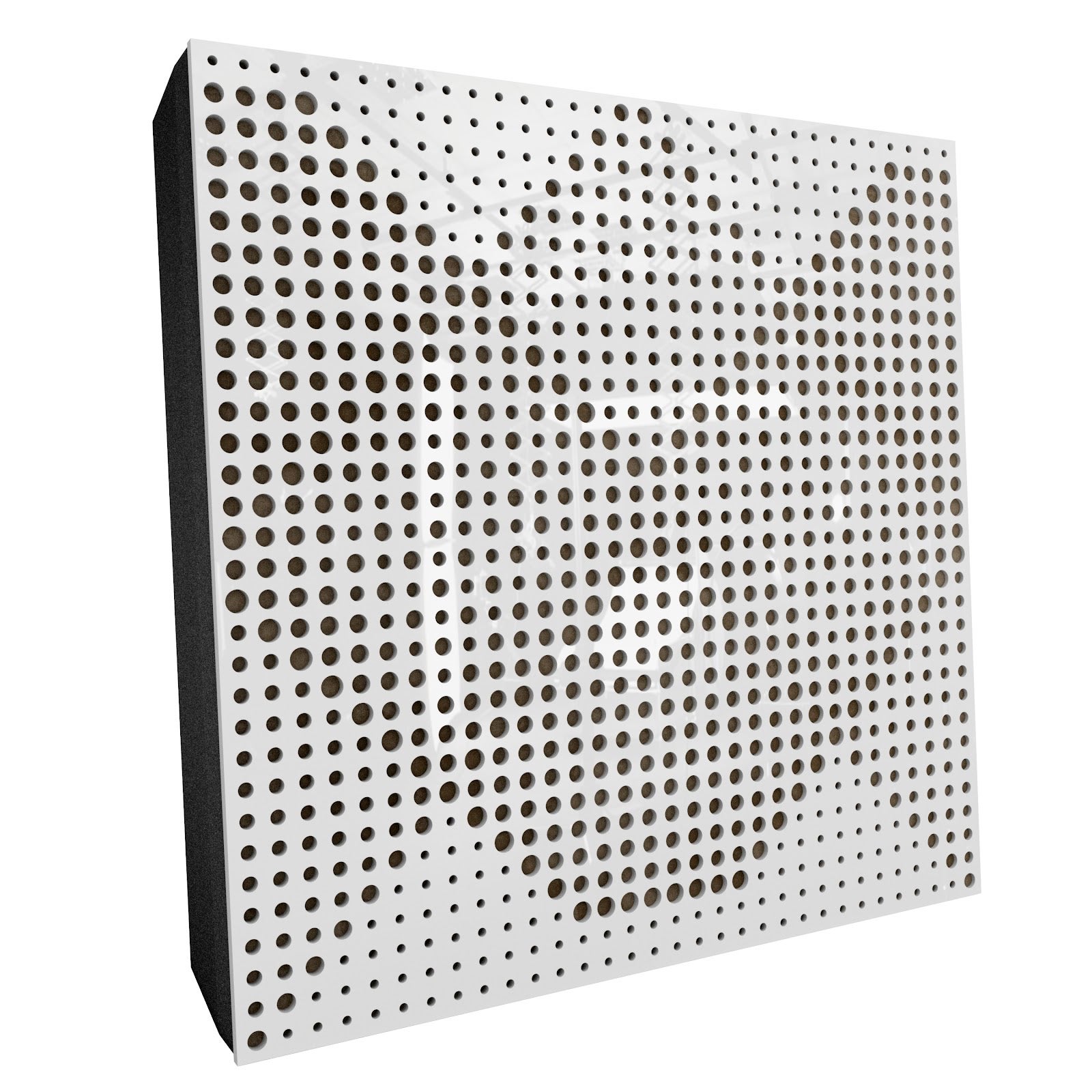 Lot de 2 Panneaux acoustiques WILDS-F décoratifs insonorisants 50x50x5 cm - Plastique perforé, tissu et mousse acoustique -Blanc brillant+Beige - 2