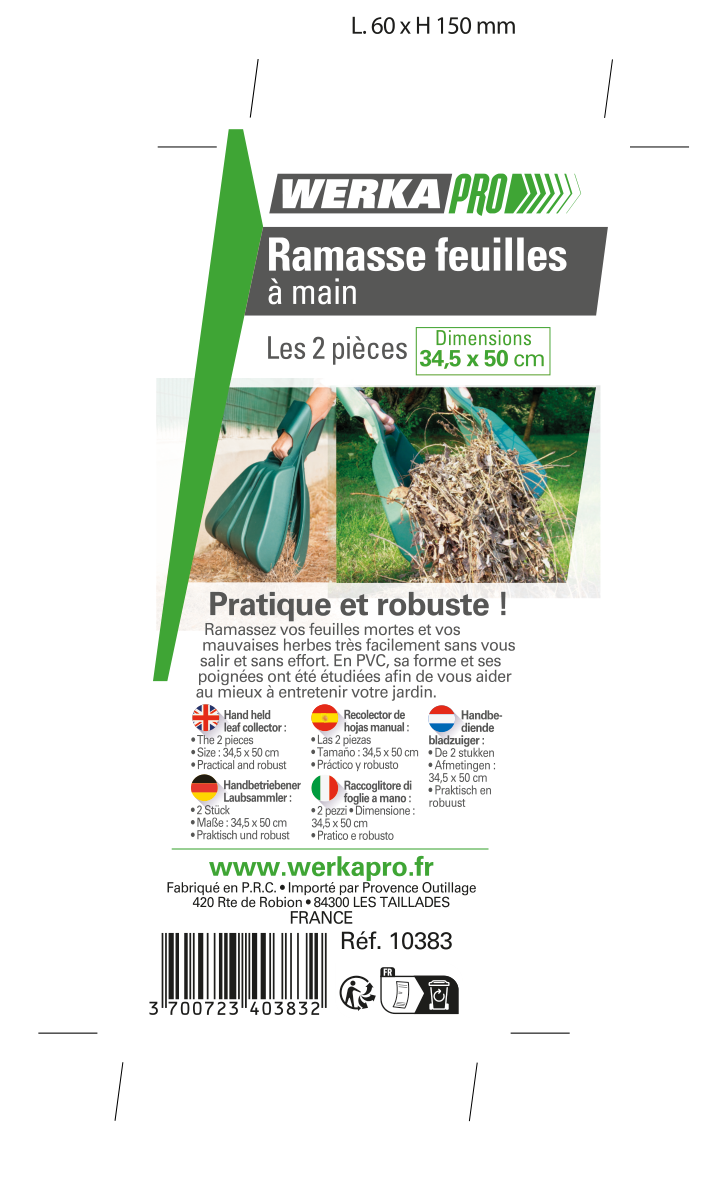 Ramasses feuilles main WERKA PRO vert PVC avec poignees lot de 2 - 6