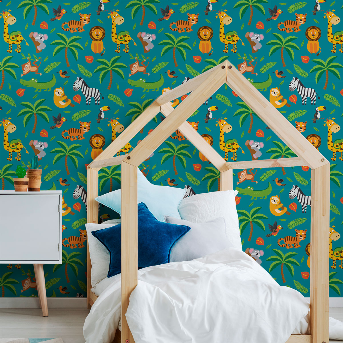 Vinilo tapiz cuarto de niños animales tropicales - adhesivo de pared - revestimiento sticker mural decorativo - 60x60cm