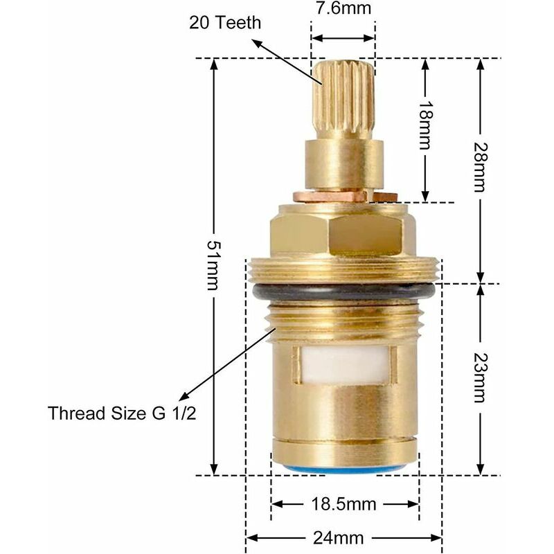 Cartouches de robinet en céramique à tête de disque de 1/2 pouce, vannes de robinet en laiton quart de tour de rechange universelles - 4