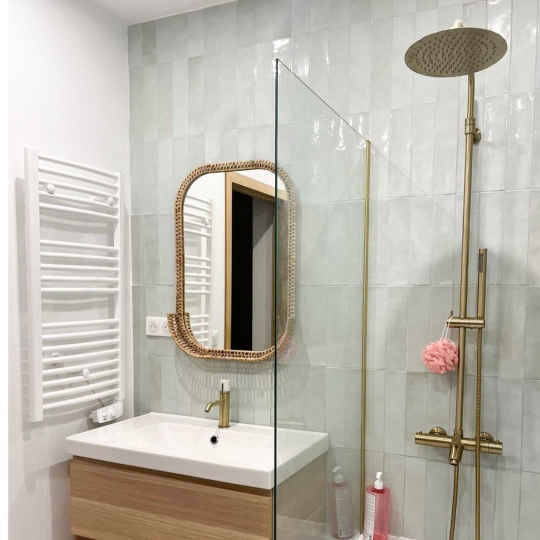 Pare-Baignoire fixe verre anticalcaire et aluminium 80 x 140 Or Brossé - 4