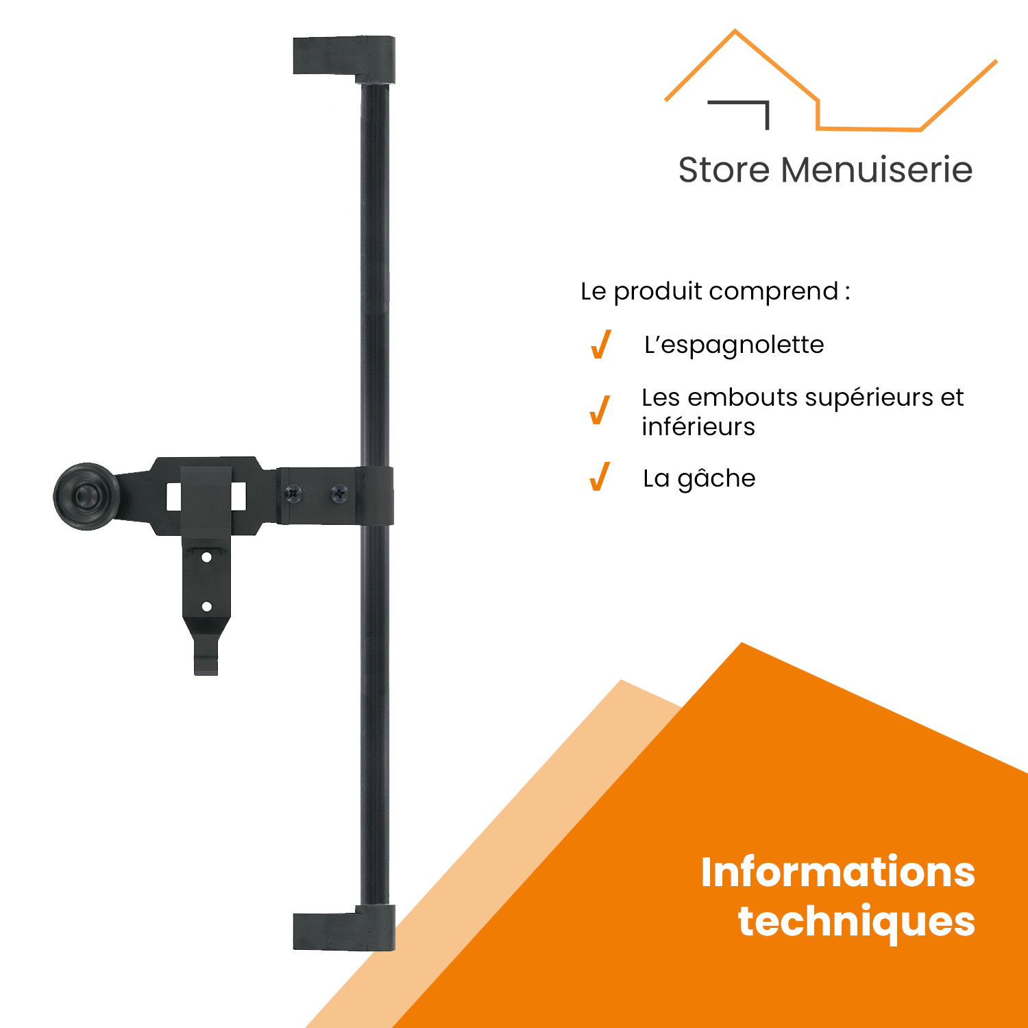 Espagnolette, Noir, Système de Fermeture pour Volet Battant - 6