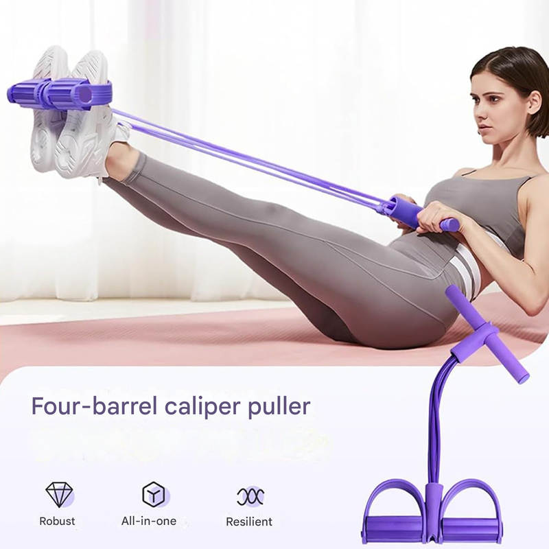 Banda De Resistencia Con Pedales 4 Tubos – Entrenador Abdominal Multifunción Para Brazos, Piernas Y Glúteos – Ideal Para Rehabilitación Y Tonificación (Púrpura)