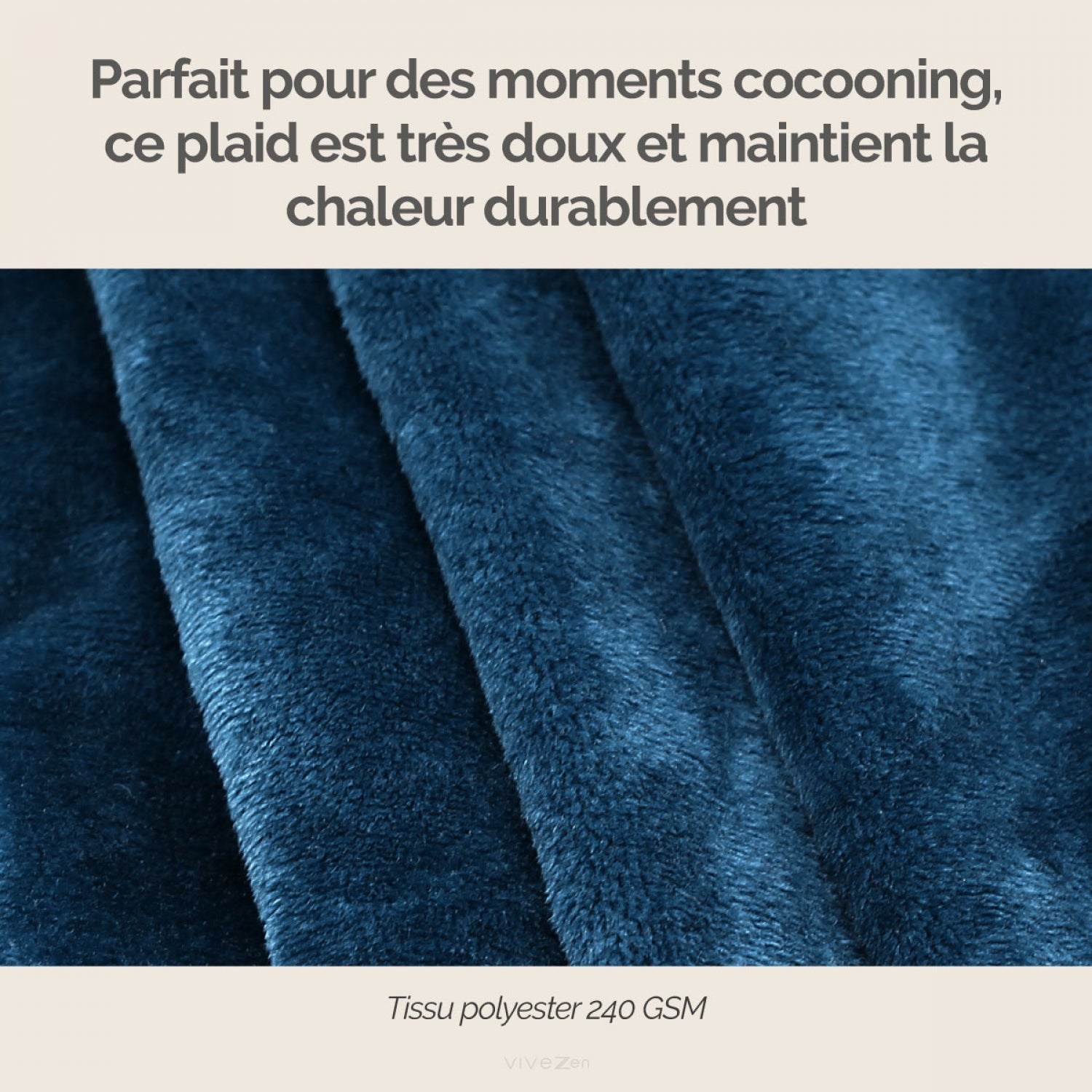 Couverture, plaid polaire, jeté de canapé 150 x 200 cm en flanelle ultra doux - Bleu - Vivezen - 2