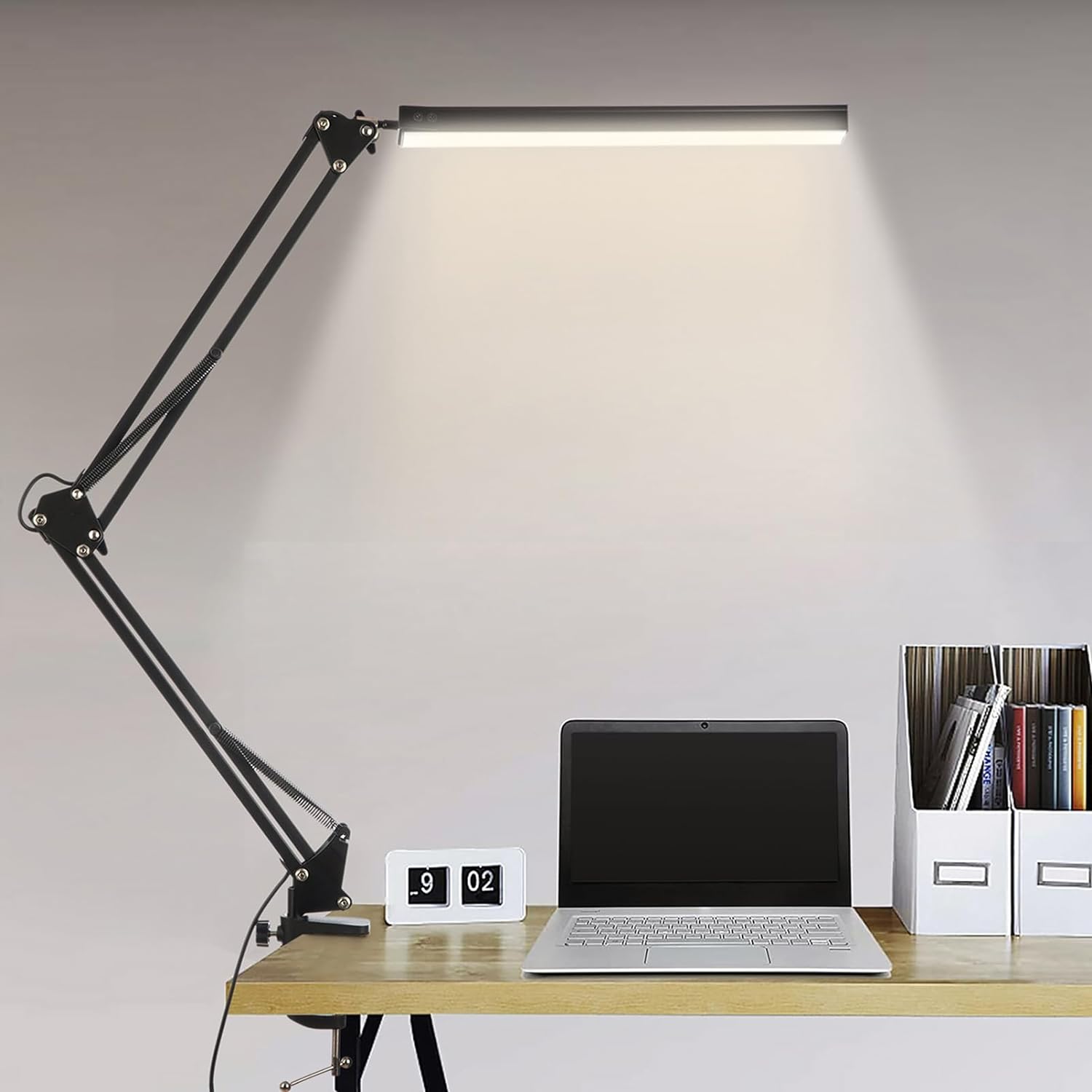 Lampka biurkowa LED, lampka stołowa z klipsem, 10 poziomów jasności x 3 regulowane tryby, lampka architekta do biura, czytania, nauki