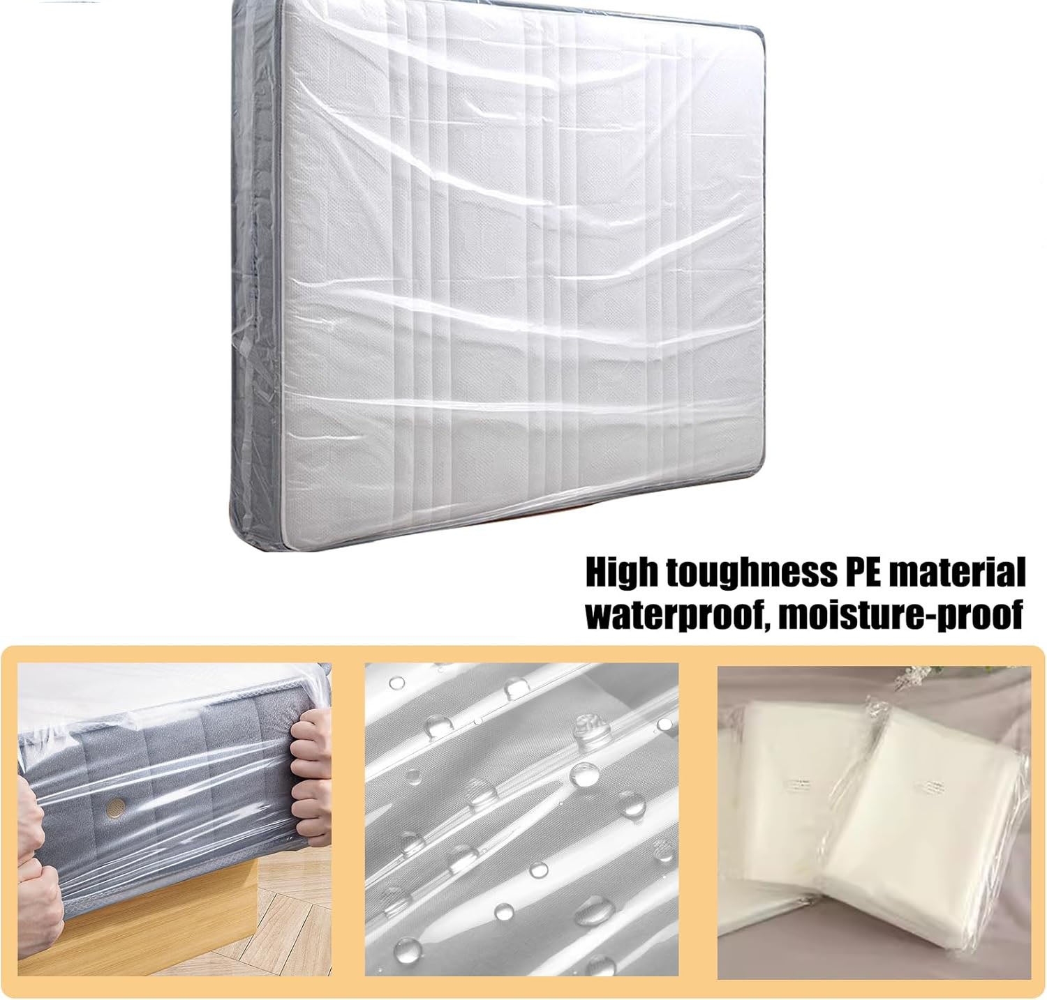 Housse Matelas Demenagement avec Plastique - Housse Plastique Rangement Matelas - Housse Matelas 150x200 cm (Epaisseur 30 cm) en Plastique - 4
