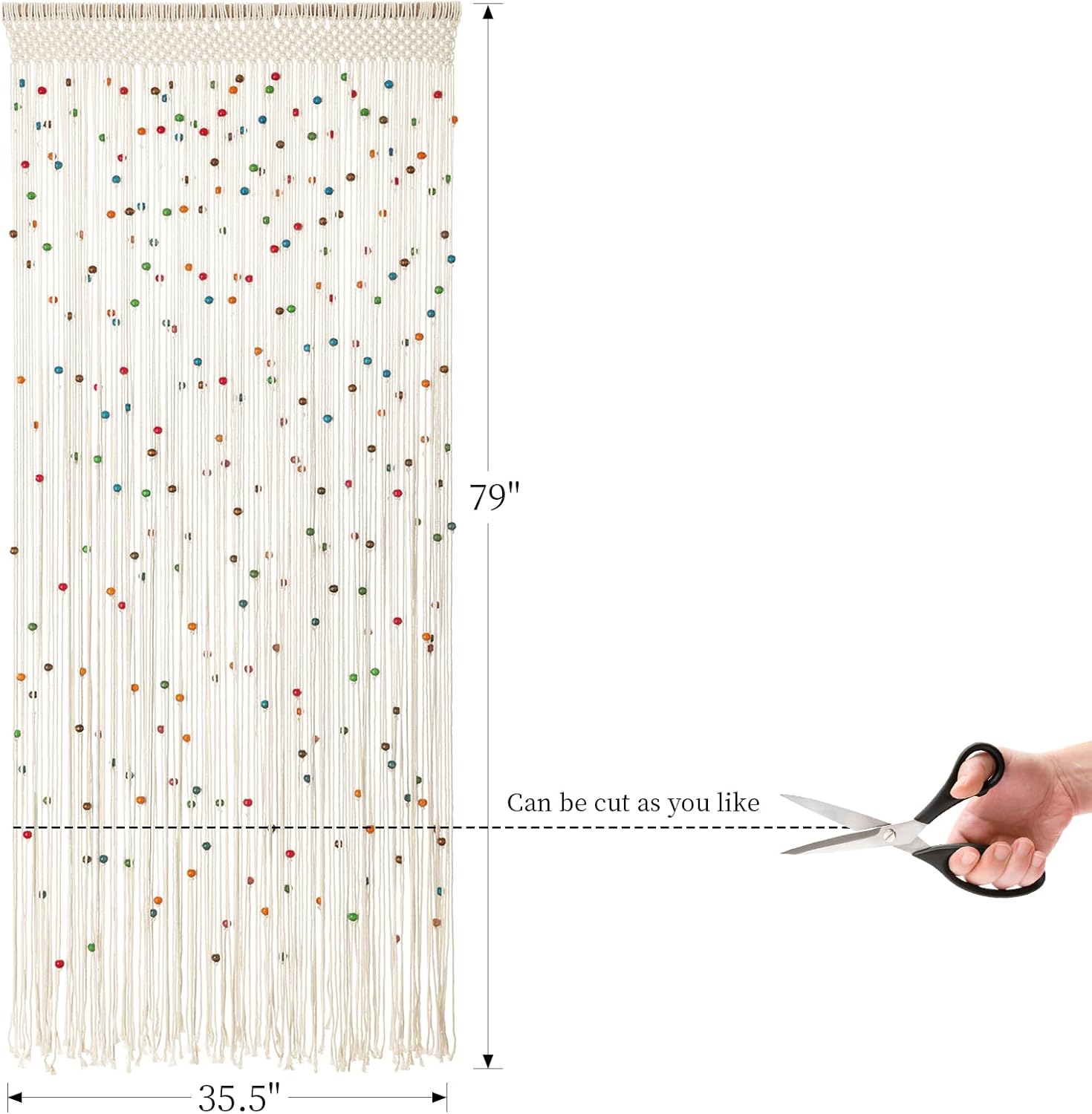 Rideau de Perles en macramé Fait à la Main en Coton pour Porte, fenêtre, séparateur de pièce, Placard 200x 88 cm - 7