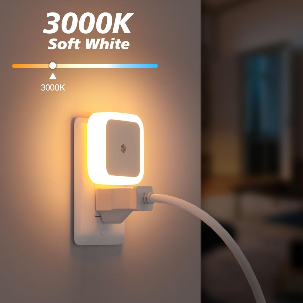 Dawnrise Luci Notturne A Spina Con Sensore Dusk To Dawn - Regolabili 5/20 Lumen, 2200K/4000K - Per Camera E Corridoio