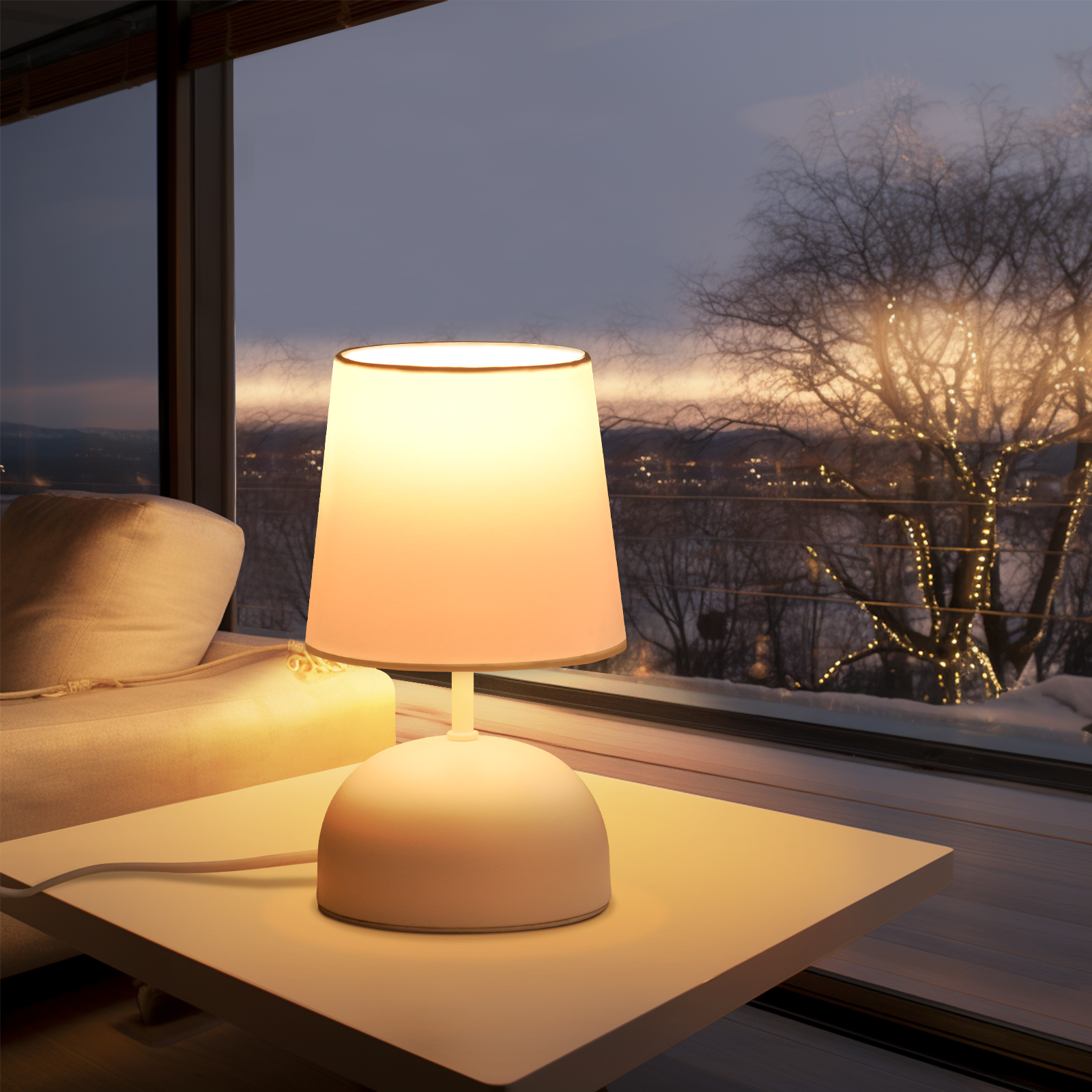 NETTLIFE Lampada da Comodino Set di 2 Lampade da Tavolo con Cavo Lampada da Notte in Tessuto Bianco Design Moderno per Camera da Letto - 3