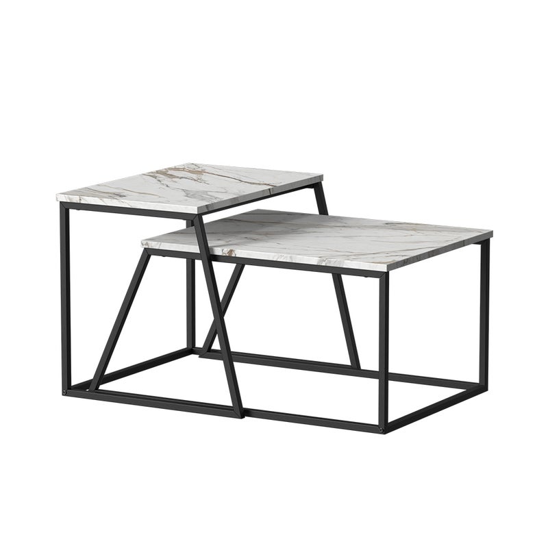 Vicco Zestaw stolików kawowych Myra, Czarny/marmurowo-biały, 60 x 50 cm 2 części