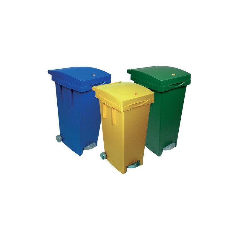 Bidone Poubelle 'Big Tata' Avec Couvercle, Roues Et Pédale. Dimensions Cm 38 X 50 X H80. - Maison