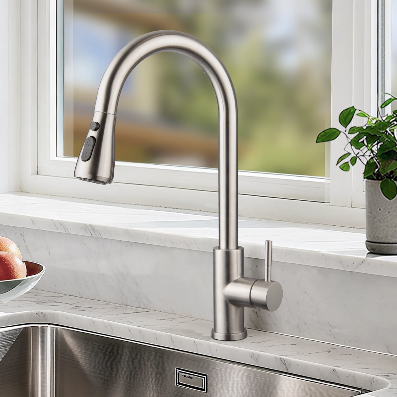 LOVHAUS Bateria Kuchenna, 3 Tryby Pracy Wysuwana Bateria Zlewozmywakowa Wysokociśnieniowa, Obrotowa o 360° Bateria Kuchenna