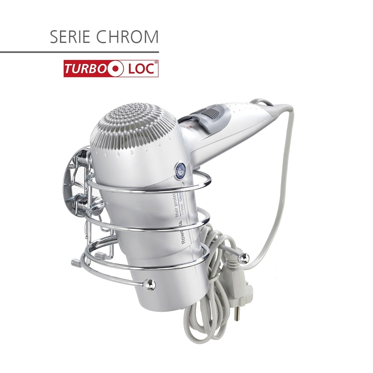 LOXSUN Porte Sèche-Cheveux Mural Sans Percage - Support Acier Inoxydable Avec Crochet Câble