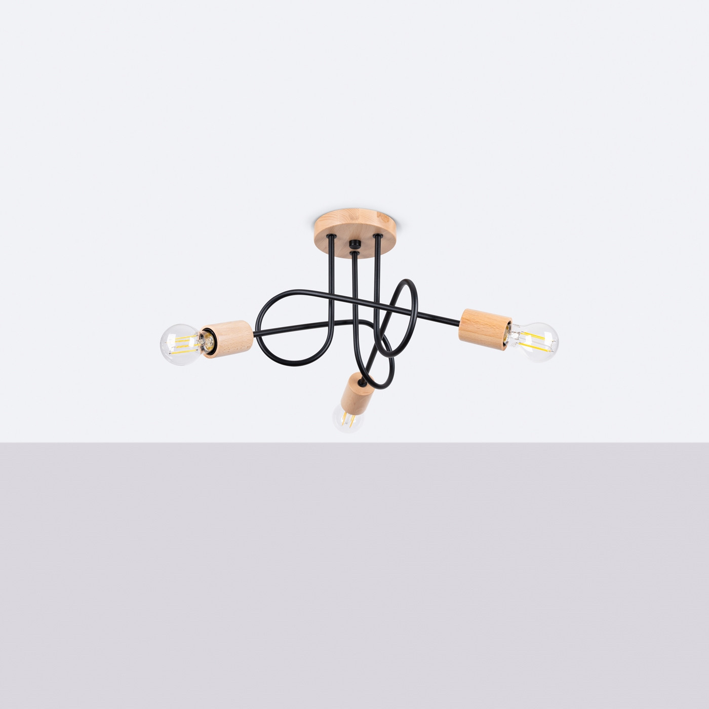 Lampa sufitowa wisząca Ember czarna-naturalne drewno 3xE27x15W wym: 26 x 14 x 56 cm metal Sollux Lighting - 2