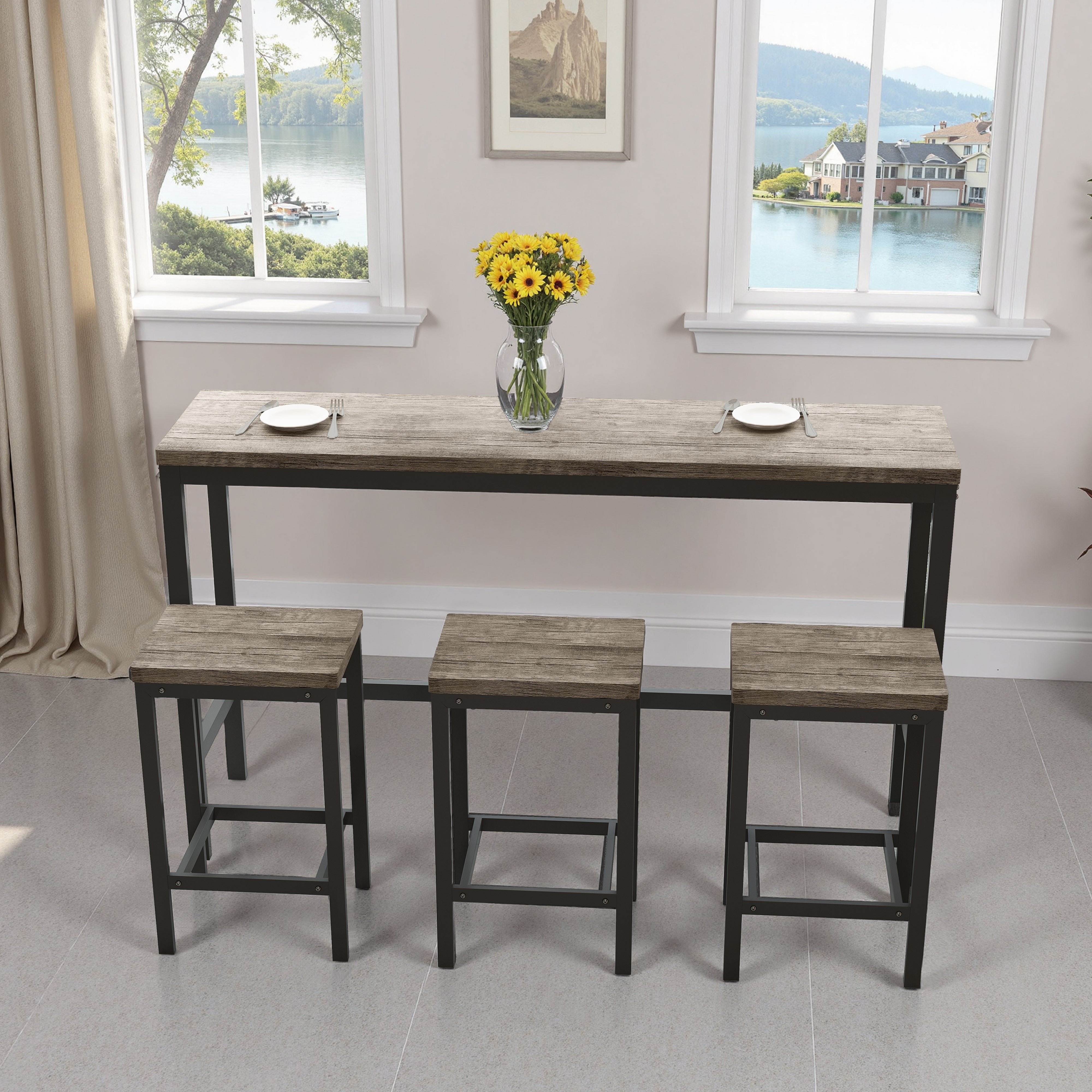 Table à Manger Cuisine Design Moderne 148CM (Table de Pub + Set Longue ...