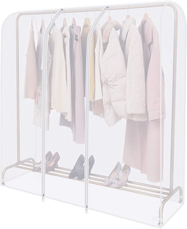 Housse De Portant à Vêtements 120x50x150cm Transparente Anti-Poussière Waterproof - 2 Zips, Protection Robuste