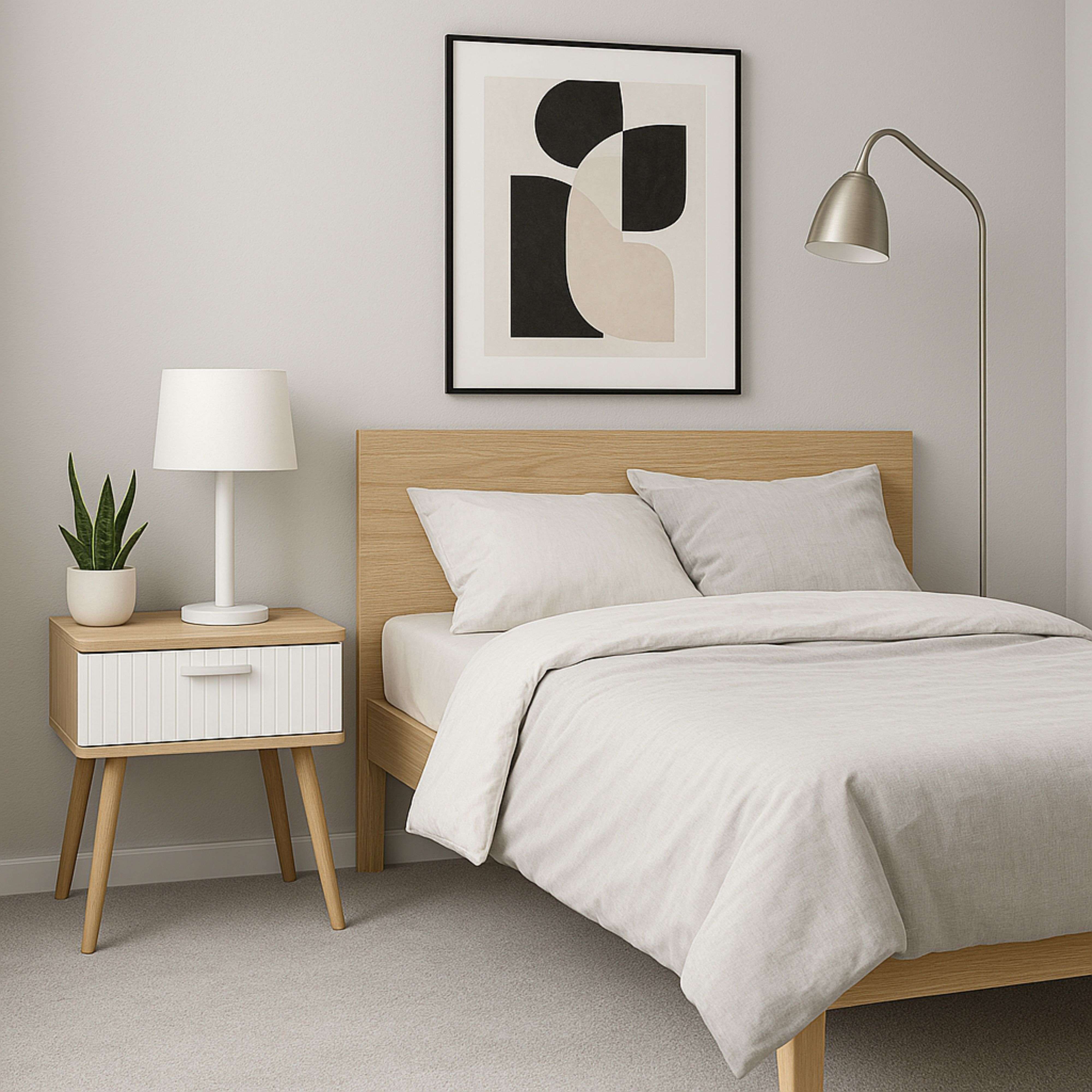 Mesilla de Noche Frisa de Dormitorio Estilo Nórdico en Color Blanco y Roble Nordish con 1 Cajón 40x52x30 cm - 4