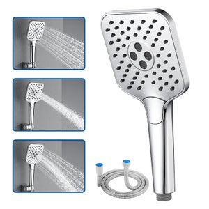 AURALUM MAX Pommeau de Douche Haute Pression+Tuyau de 1,5m en Inox,Avec 3 Modes de Jet,Pulvérisateur Douche Anti-Calcaire Pommeau,Chromé