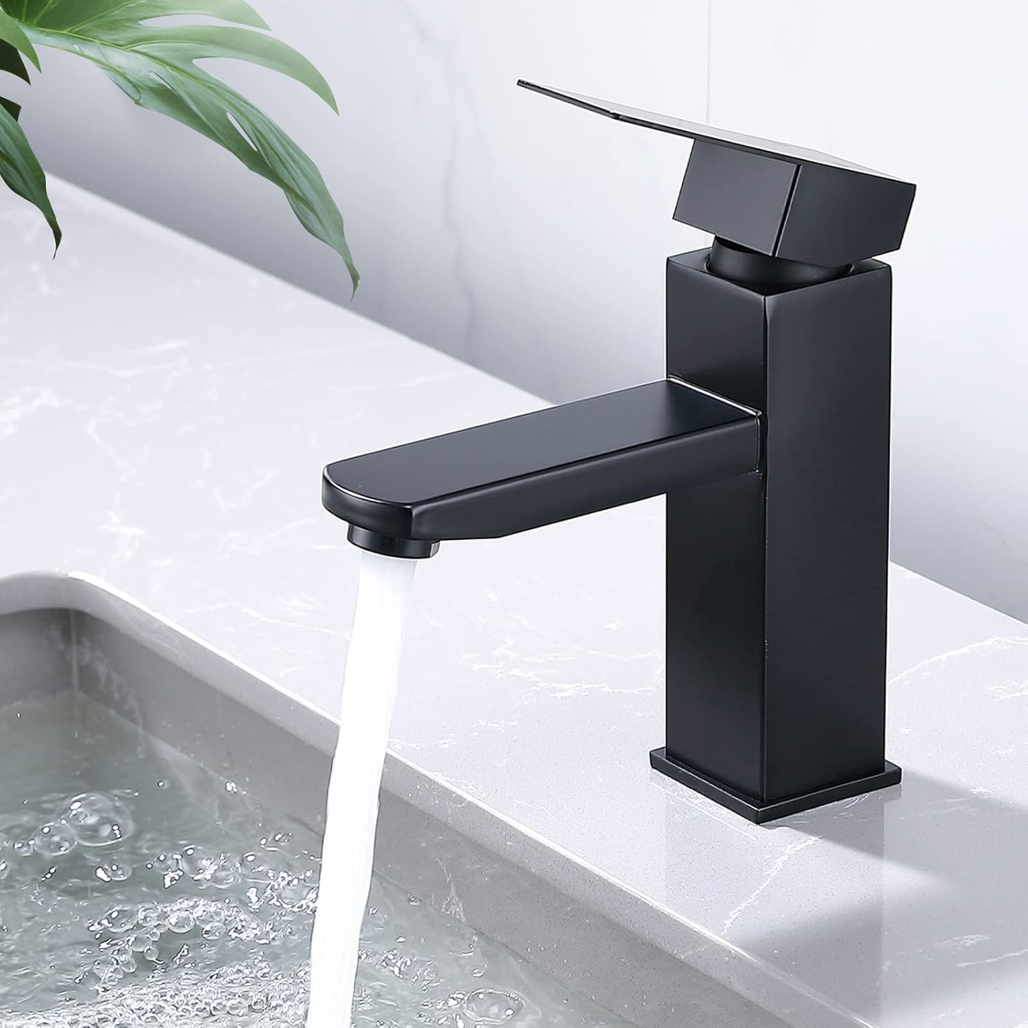 Robinet Mitigeur Lavabo Carré Moderne – Bec Cascade Aérateur, Acier Inoxydable Argent, Poignée Unique, Design Élégant Pour Salle De Bain Et Cuisine