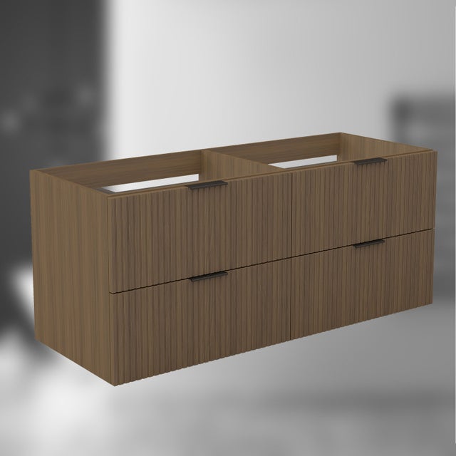 Aica Meuble de salle de bain suspendu 120 cm Noyer + 4 tiroirs, avec Poignées - sans compter vasque