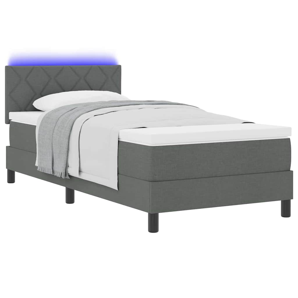 Cadre de lit avec matelas Gris foncé 90 x 200 cm tissu - 3