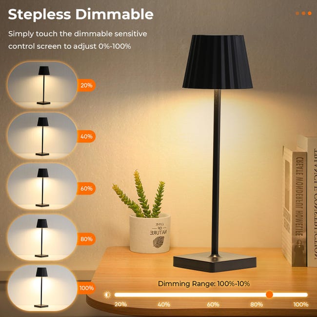 skelo Lampada da Tavolo Senza Fili Touch Dimmerabile Ricaricabile Luce Notturna Lampada da Comodino USB-C IP54 3 colori 4000mAh Metallo Adatto per interni ed esterni nero 1 pezzi skelo Lampada da Tavolo Senza Fili Touch Dimmerabile Ricaricabile Luce Notturna Lampada da Comodino USB-C IP54 3 colori 4000mAh Metallo Adatto per interni ed esterni nero 1 pezzi