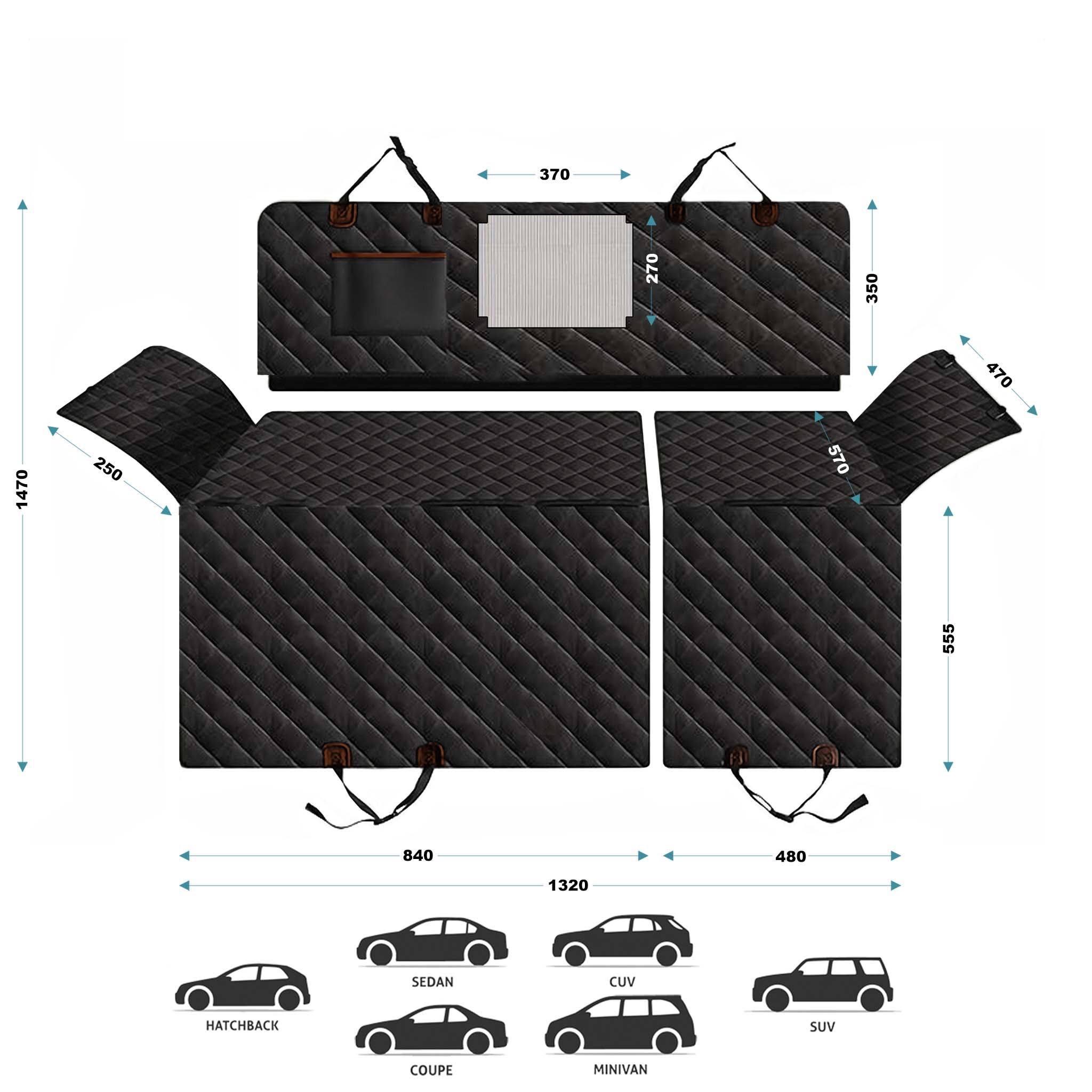 Couverture siège arrière pour chiens - 1320 x 570 x 350 mm / Oxford 600D - Housse séparable banquette arrière Voitures - Transport canin… Fudajo - 2