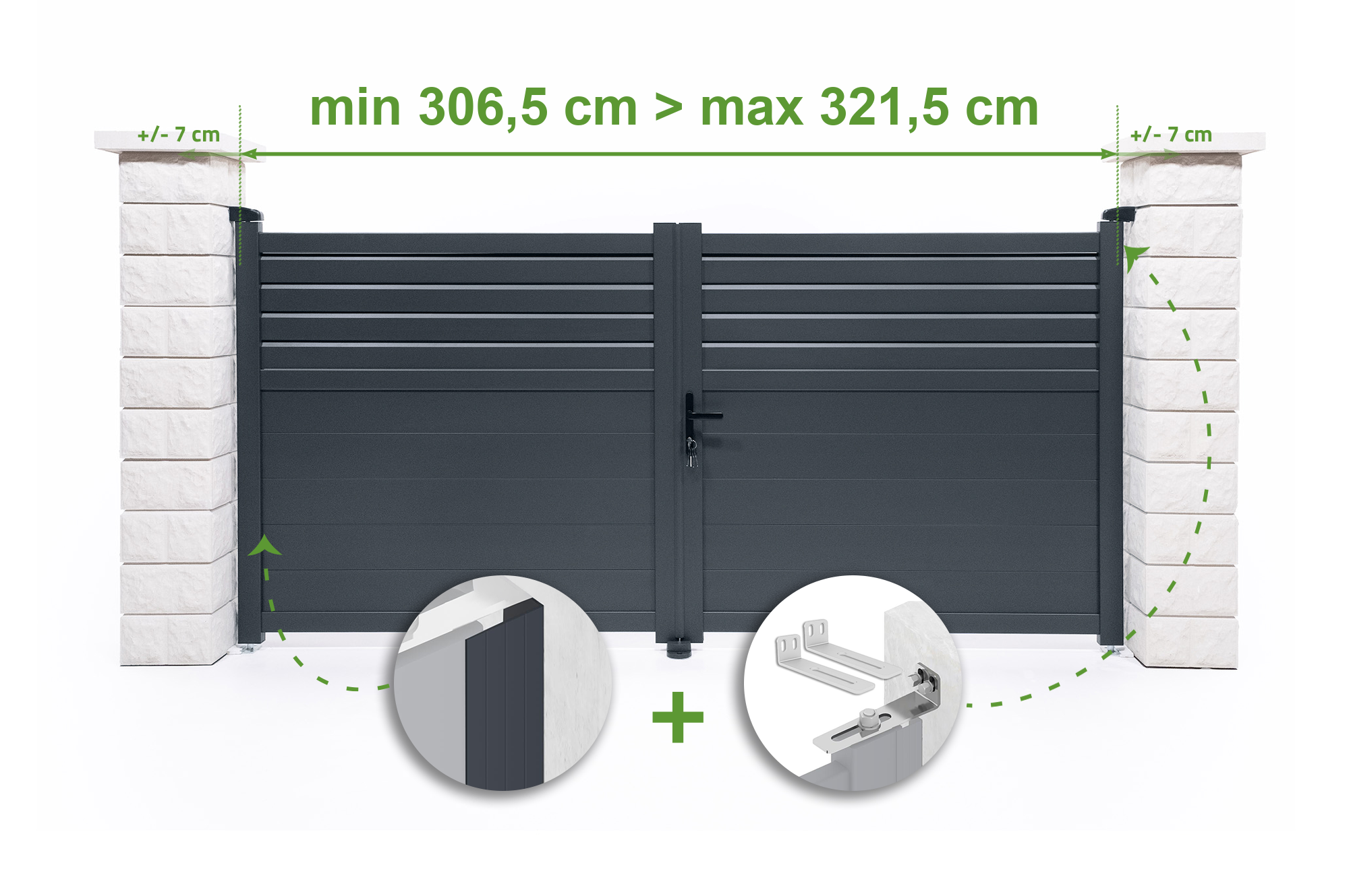 Brama skrzydłowa regulowana szerokość 3m CARPATIA H.140cm szara aluminiowa