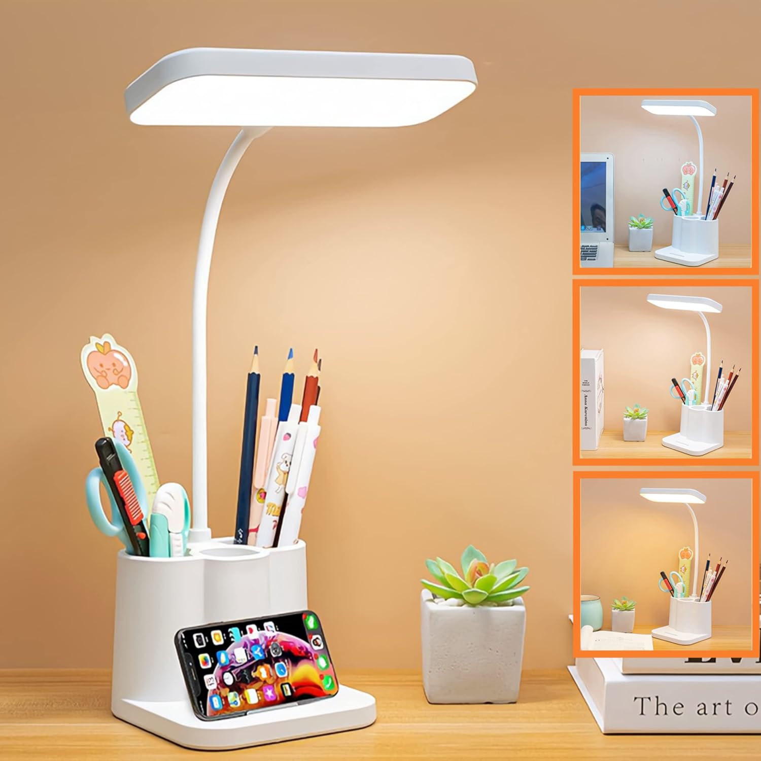 Lampa biurkowa LED, 3 tryby, 8 poziomów jasności, giętka szyjka 360°, regulowana intensywność, ochrona oczu