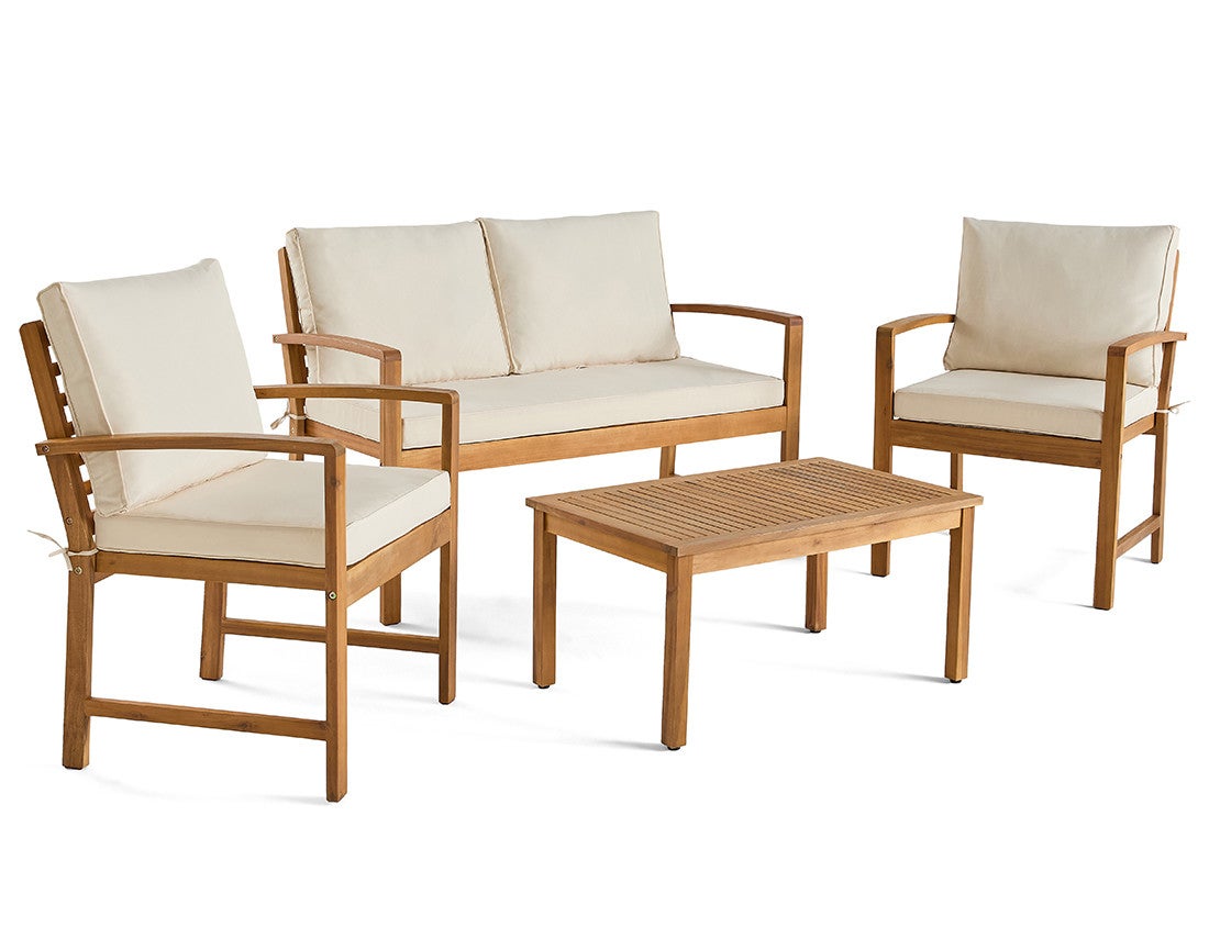 Salon de jardin 4 places en bois massif d'acacia bois / beige - KAILI - Best Mobilier - 2