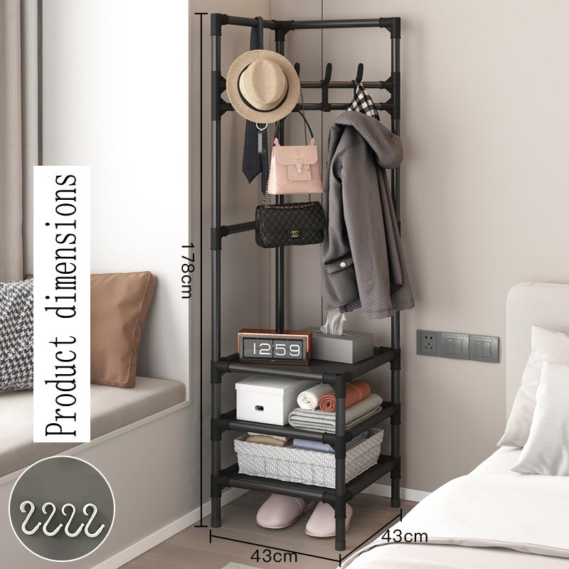 MINICLOSS Étagère rangement efficace pour vêtements, porte-chapeaux d'angle mural peu encombrant, étagère rangement à plusieurs niveaux avec crochets - 2