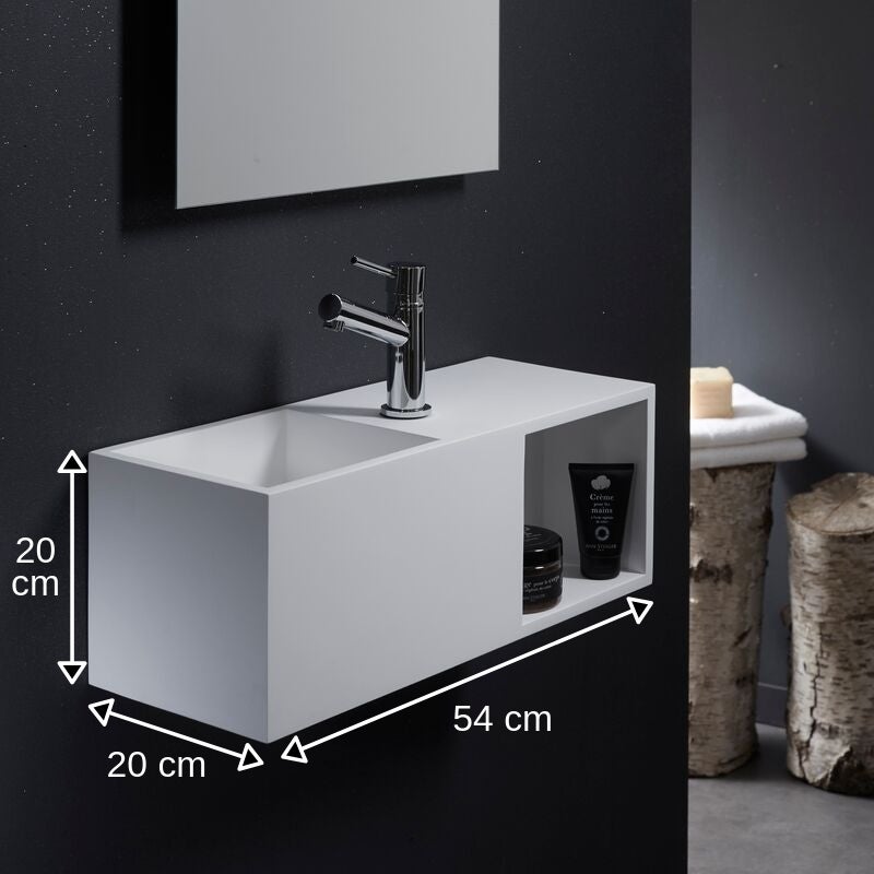 Lave-mains en solid surface Arezzo 54x20 cm avec espace de rangement - 2