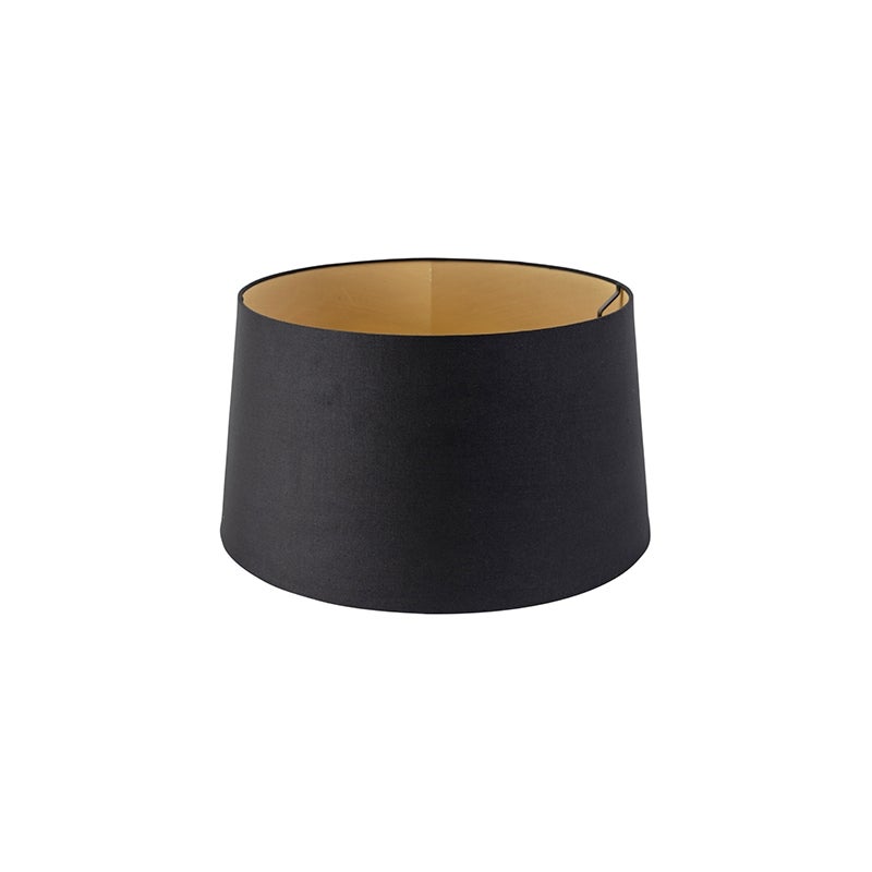 Qazqa nowoczesny - Rond Schuin Katoen - czarny i złoty, okrągły, supports-e27, diameter 40 centimeter