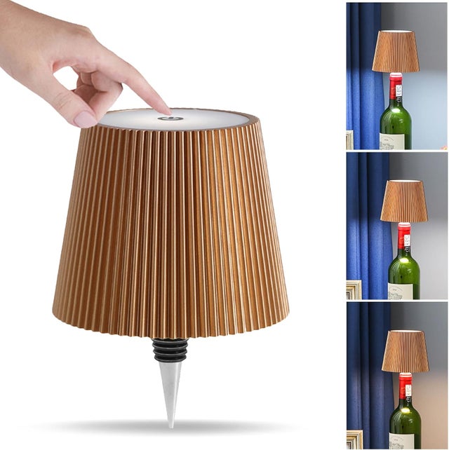 Lampe de bouteille de vin sans fil, lampe de bouteille de vin à LED, lampe de bouteille de vin tactile rechargeable, 3 températures de couleur (or)