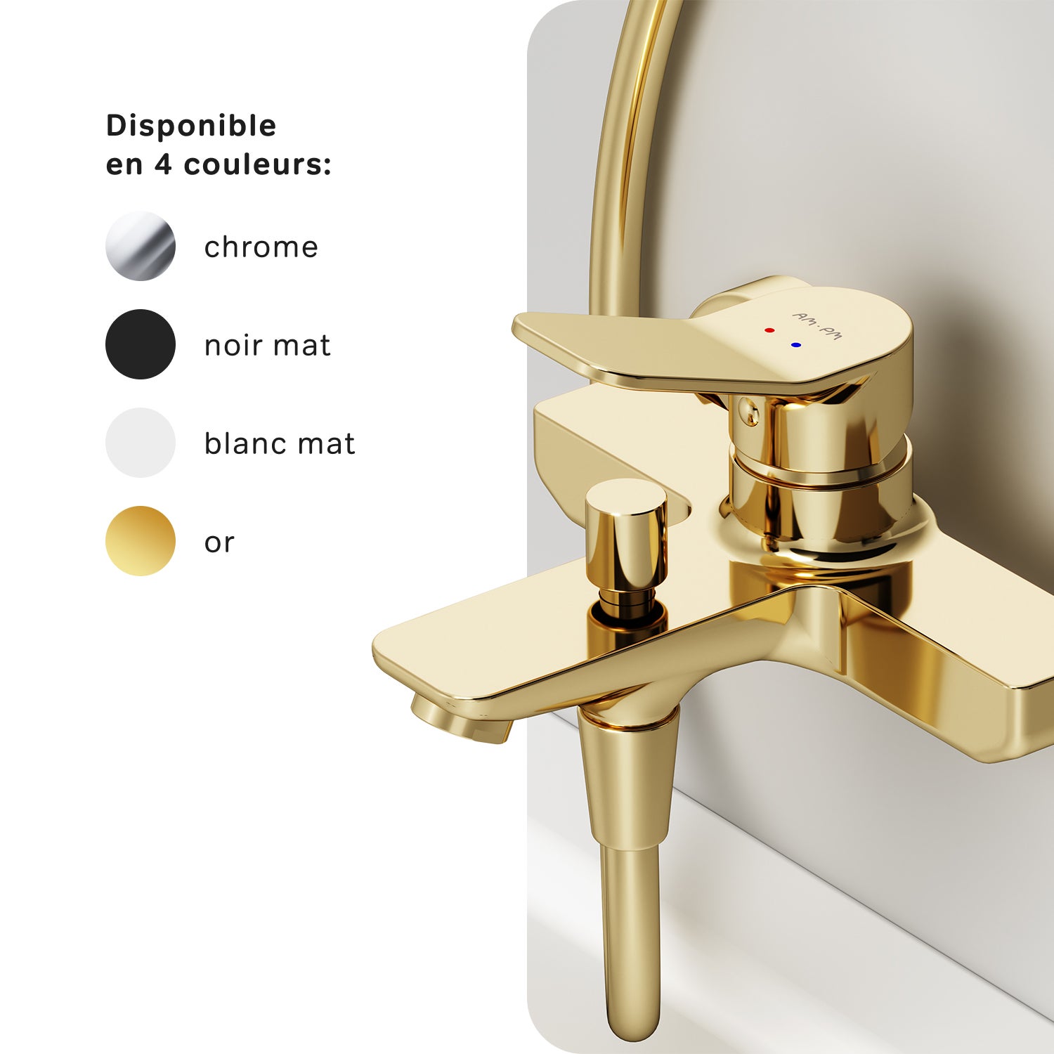 Mitigeur de baignoire mécanique Robinet salle de bain, mitigeur de bain, Doré taille M, X-Joy FXA10099 AM.PM - 6