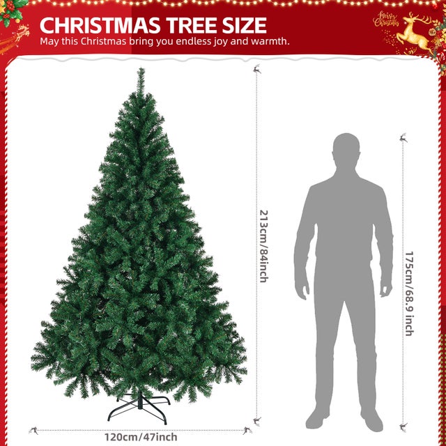 Sapin de Noël 7 pieds, 850 branches, Décoration de Noël, Matériau PVC, Couleur verte