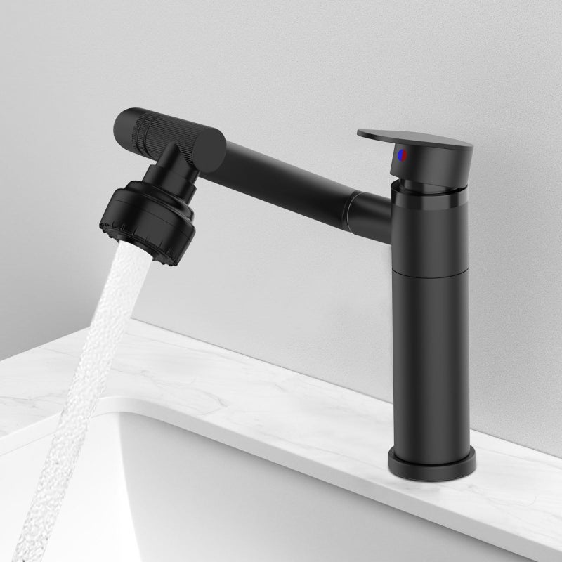 Bateria kuchenna, mieszacz do umywalki ze stali nierdzewnej z dostępną zimną i ciepłą wodą, obrotowy o 360°, dostarczany z 2 elastycznymi wężami G3/8