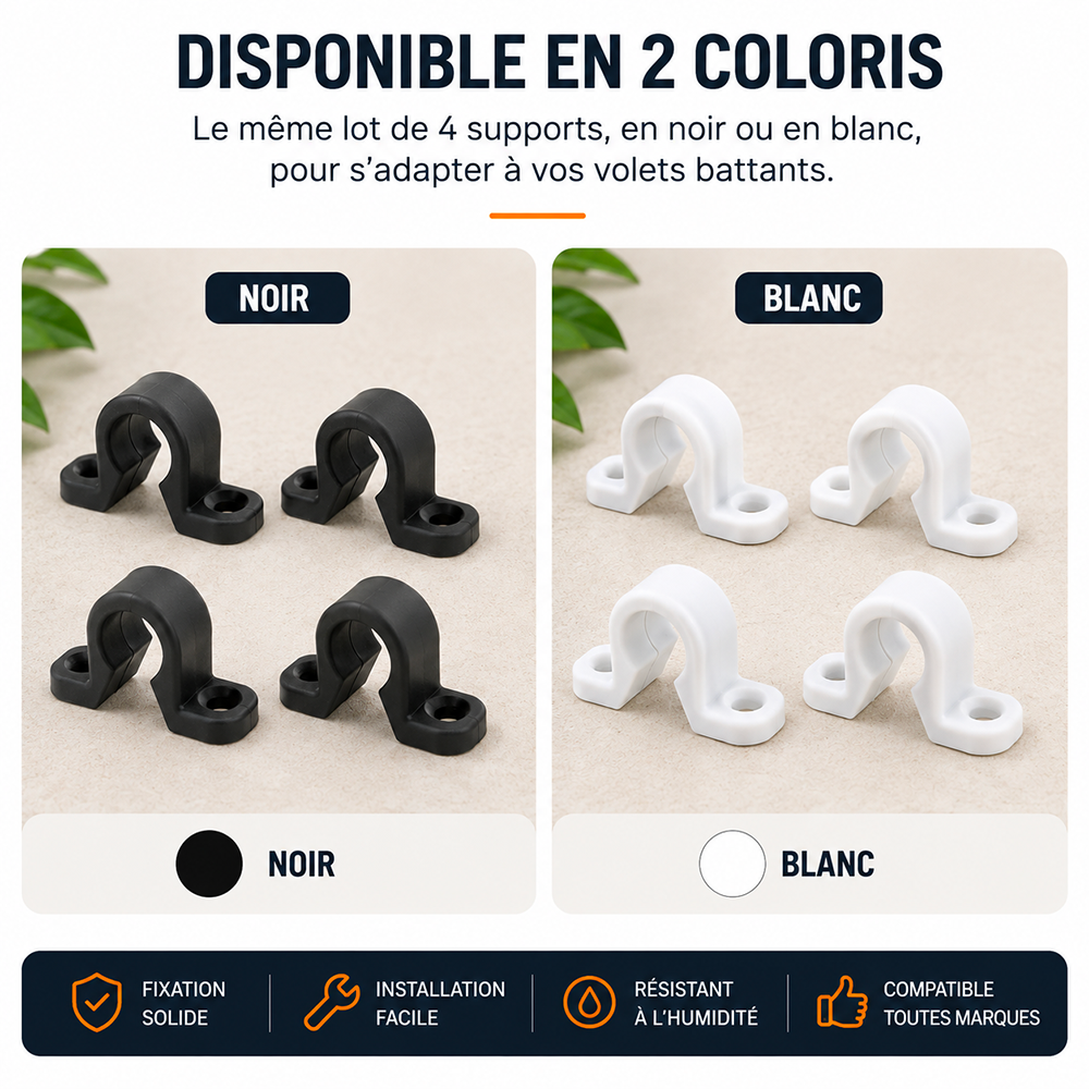 4 Colliers plats en composite pour espagnolette de volet battant, diamètre 14 mm - Spécial volets battants - Noir - 4