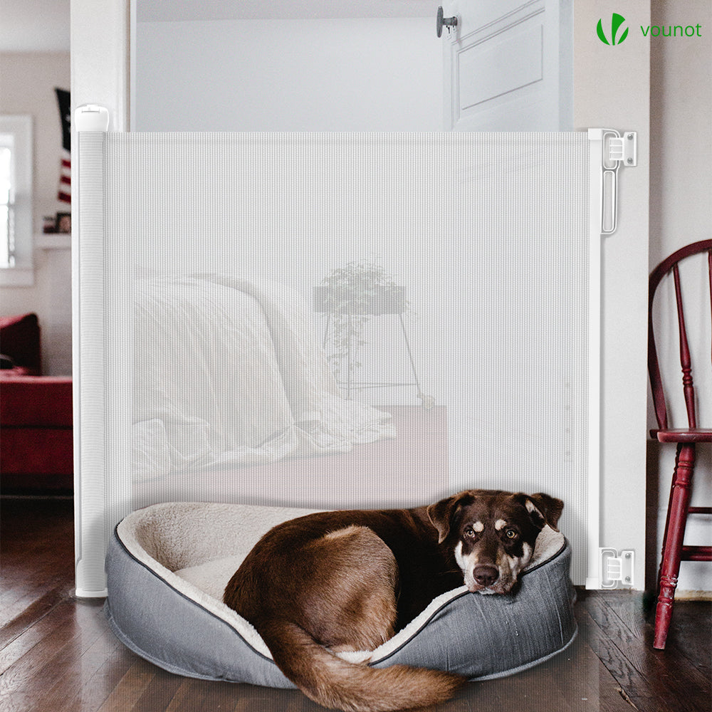 Barrière de sécurité rétractable à 180cm blanc - Double verrouillage à une main - Pour bébé enfant et chien - VOUNOT® - 6
